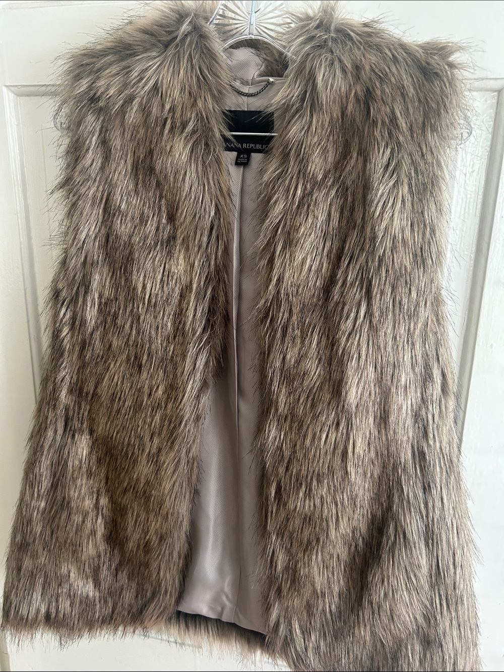 Banana Republic Neutral Taupe Faux Fur Teddy Vest